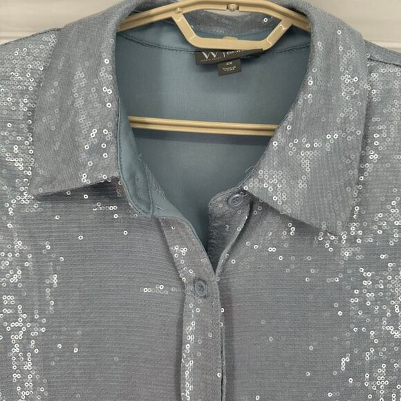 NEW Worthington + Jason Bolden Ice Blue Sequin Button Down Blouse 2X - Picture 5 of 9